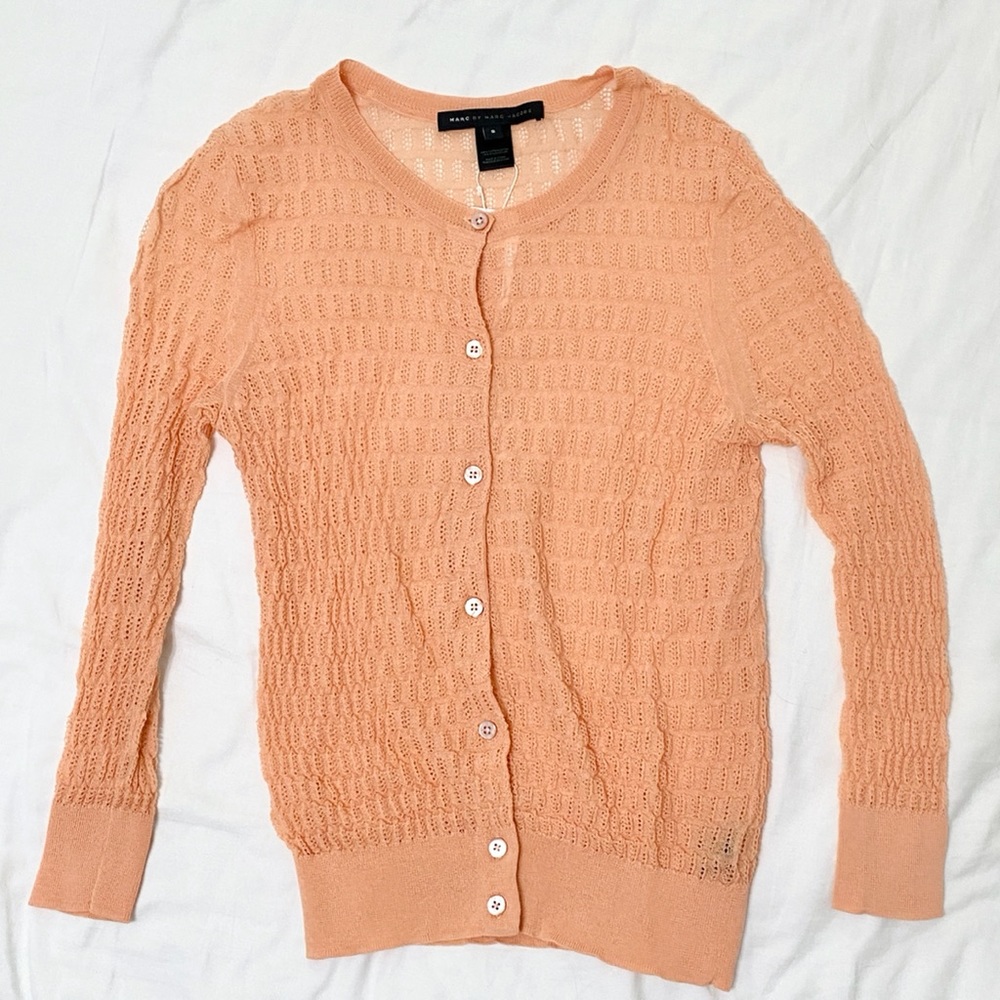 Marc by Marc Jacobs Peach Open-Knit Button Cardigan